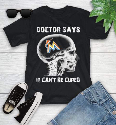 MLB Miami Marlins Baseball Skull It Can't Be Cured Shirt Youth T-Shirt