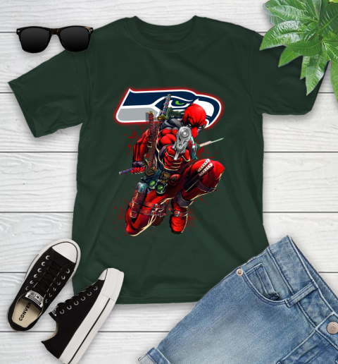 NFL Deadpool Marvel Comics Sports Football Seattle Seahawks Youth T-Shirt 5