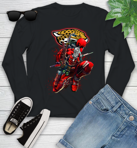 NFL Deadpool Marvel Comics Sports Football Jacksonville Jaguars Youth Long Sleeve 2