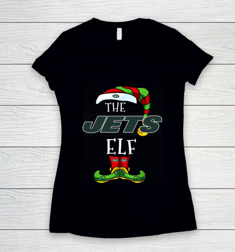 New York Jets Christmas ELF Funny NFL Women's V-Neck T-Shirt