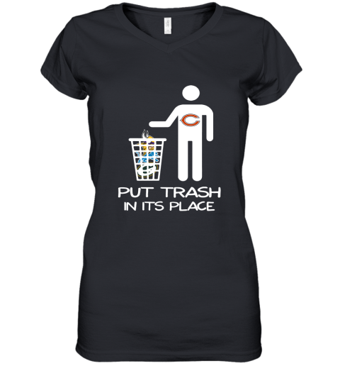 Chicago Bears Put Trash In Its Place Funny NFL Women's V-Neck T-Shirt