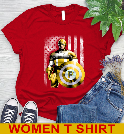 Pittsburgh Pirates MLB Baseball Captain America Marvel Avengers American Flag Shirt Women's T-Shirt 12 Pittsburgh Pirates MLB Baseball Captain America Marvel Avengers American Flag Shirt Women's T-Shirt - Image 12