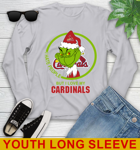 St.Louis Cardinals MLB Christmas Grinch I Hate People But I Love My Favorite Baseball Team Youth Long Sleeve 6
