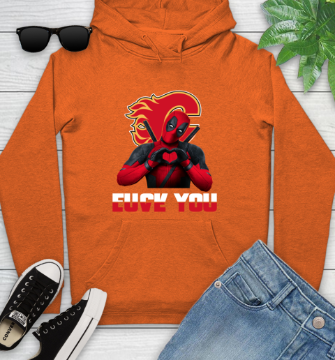 NHL Calgary Flames Deadpool Love You Fuck You Hockey Sports Youth Hoodie 4