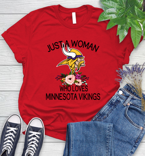 NFL Just A Woman Who Loves Minnesota Vikings Football Sports Women's T-Shirt 9