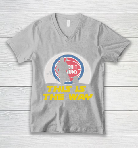 Detroit Pistons NBA Basketball Star Wars Yoda And Mandalorian This Is The Way V-Neck T-Shirt 3