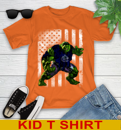 Vancouver Canucks Hulk Marvel Avengers NHL Hockey American Flag Youth T-Shirt 8