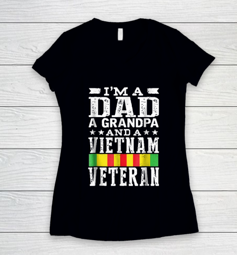 Grandpa Funny Gift Apparel  Mens I'm A Dad Grandpa And Vietnam Veteran Women's V-Neck T-Shirt