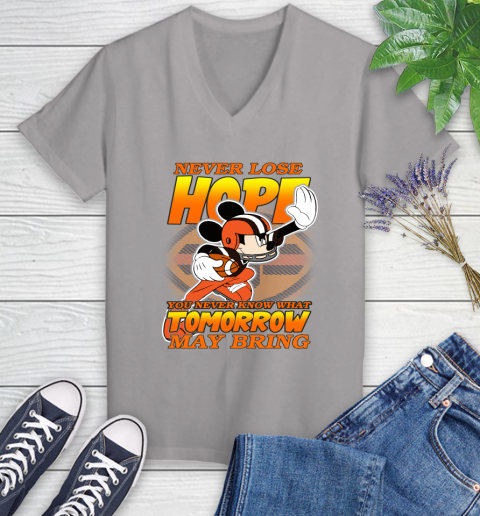 Cleveland Browns NFL Football Mickey Disney Never Lose Hope Women's V-Neck T-Shirt 4