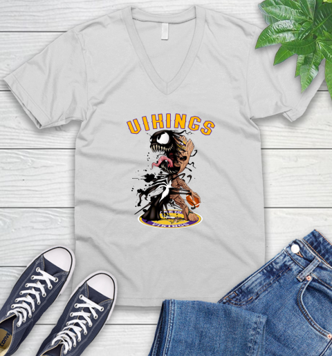 NFL Minnesota Vikings Football Venom Groot Guardians Of The Galaxy V-Neck T-Shirt