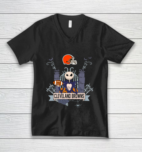 NFL Cleveland Browns Football Jack Skellington Halloween V-Neck T-Shirt