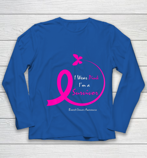 Womens Butterfly I Wear Pink I m A Survivor Breast Cancer Awareness Youth Long Sleeve 7