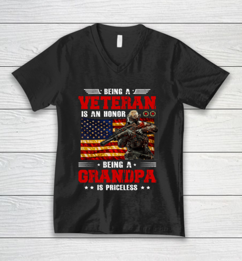 Veteran Shirt Being A Veterans is An Honor Being A Grandpa is Priceless V-Neck T-Shirt