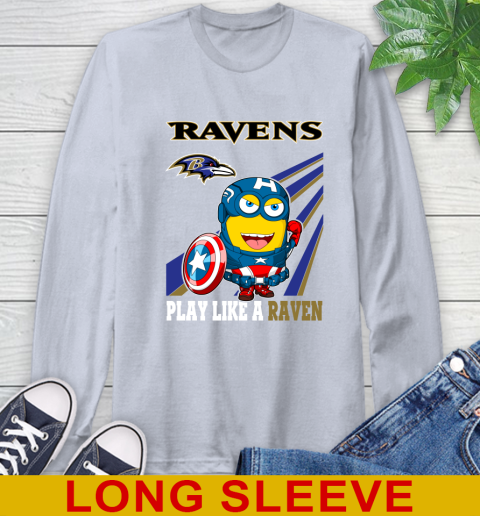 NFL Football Baltimore Ravens Captain America Marvel Avengers Minion Shirt Long Sleeve T-Shirt 6