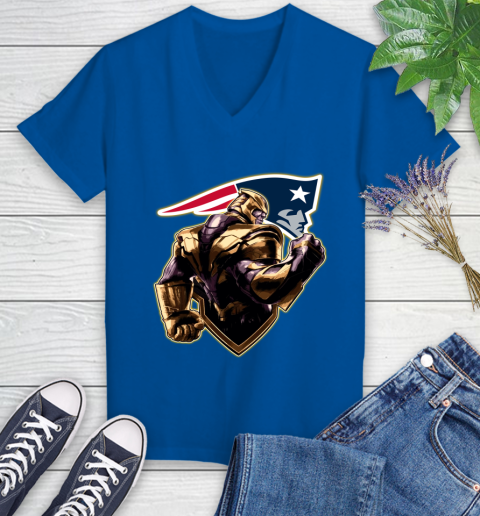 NFL Thanos Avengers Endgame Football Sports New England Patriots Women's V-Neck T-Shirt 10