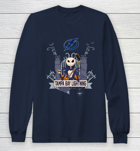NHL Tampa Bay Lightning Hockey Jack Skellington Halloween Long Sleeve T-Shirt 2