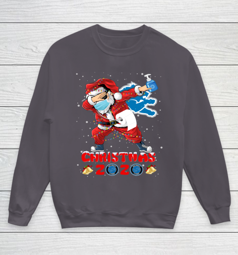 Detroit Lions Funny Santa Claus Dabbing Christmas 2020 NFL Youth Sweatshirt 5