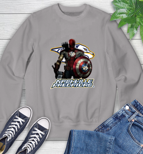 NHL Captain America Thor Spider Man Hawkeye Avengers Endgame Hockey Nashville Predators Sweatshirt 5