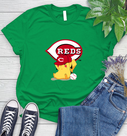 MLB Pikachu Baseball Sports Cincinnati Reds Women's T-Shirt 6