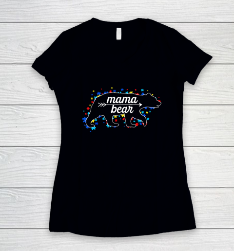 Womens Mama Bear Autism Awareness Women's V-Neck T-Shirt