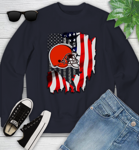 Cleveland Browns NFL Football American Flag Youth Sweatshirt 2