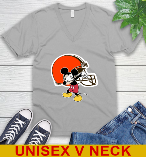 Cleveland Browns NFL Football Dabbing Mickey Disney Sports V-Neck T-Shirt 4