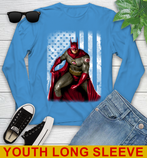 Cincinnati Reds MLB Baseball Batman DC American Flag Shirt Youth Long Sleeve 8