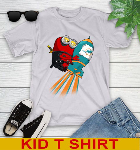 NFL Football Miami Dolphins Deadpool Minion Marvel Shirt Youth T-Shirt 4