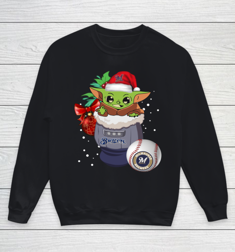 Milwaukee Brewers Christmas Baby Yoda Star Wars Funny Happy MLB Youth Sweatshirt