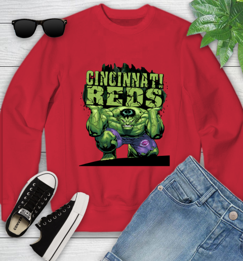 Cincinnati Reds MLB Baseball Incredible Hulk Marvel Avengers Sports Youth Sweatshirt 9