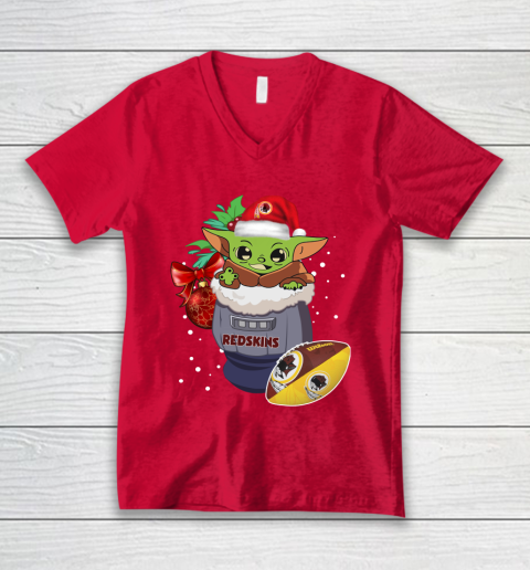 Washington Redskins Christmas Baby Yoda Star Wars Funny Happy NFL V-Neck T-Shirt 7