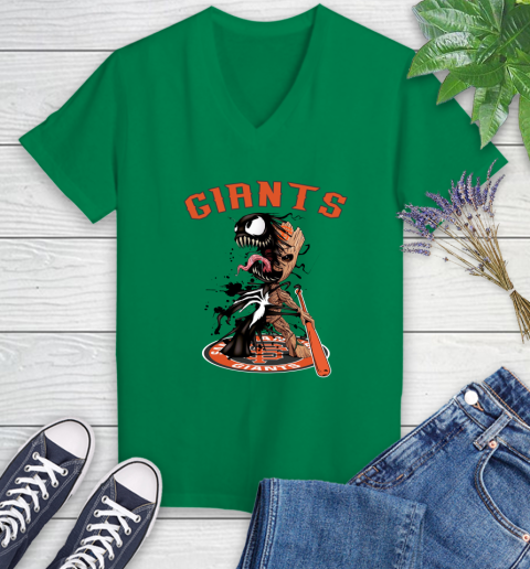 MLB San Francisco Giants Baseball Venom Groot Guardians Of The Galaxy Women's V-Neck T-Shirt 5
