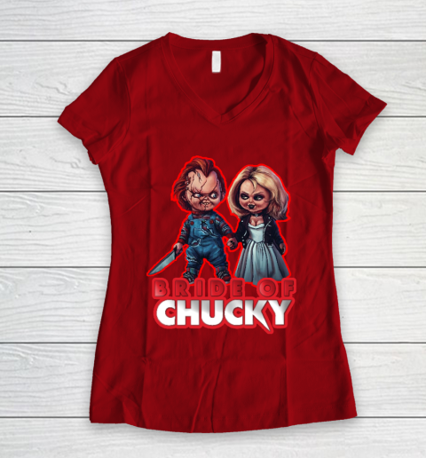 Chucky and Tiffany Bride of Chucky Women s V Neck T Shirt