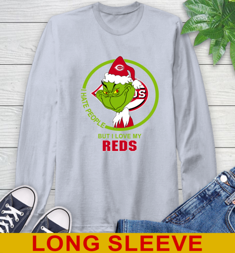 Cincinnati Reds MLB Christmas Grinch I Hate People But I Love My Favorite Baseball Team Long Sleeve T-Shirt 6