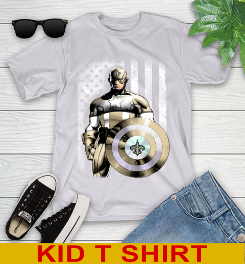 New Orleans Saints NFL Football Captain America Marvel Avengers American Flag Shirt Youth T-Shirt 4