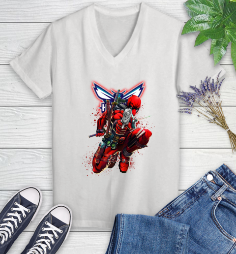 NBA Deadpool Marvel Comics Sports Basketball Charlotte Hornets Women's V-Neck T-Shirt