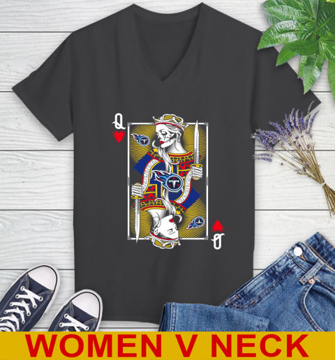 NFL Football Tennessee Titans The Queen Of Hearts Card Shirt Women's V-Neck T-Shirt 8
