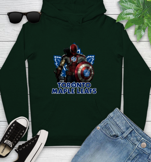 NHL Captain America Thor Spider Man Hawkeye Avengers Endgame Hockey Toronto Maple Leafs Youth Hoodie 13