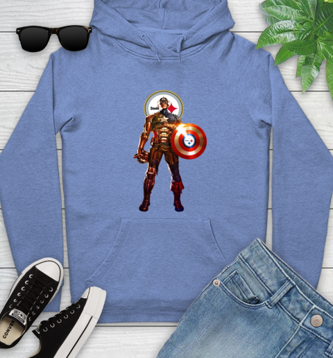 NFL Captain America Marvel Avengers Endgame Football Sports Pittsburgh Steelers Youth Hoodie 12