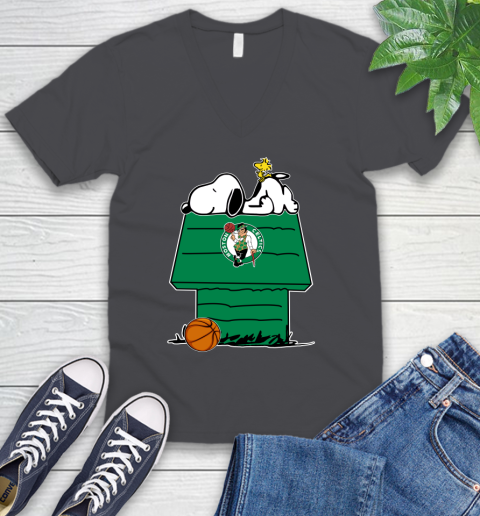Boston Celtics NBA Basketball Snoopy Woodstock The Peanuts Movie V-Neck T-Shirt 5