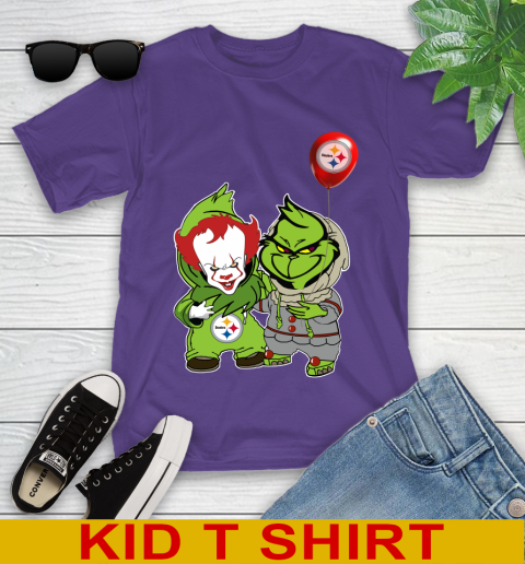Pittsburgh Steelers Baby Pennywise Grinch Christmas NFL Football Youth T-Shirt 4
