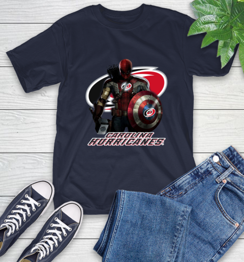 NHL Captain America Thor Spider Man Hawkeye Avengers Endgame Hockey Carolina Hurricanes T-Shirt 4