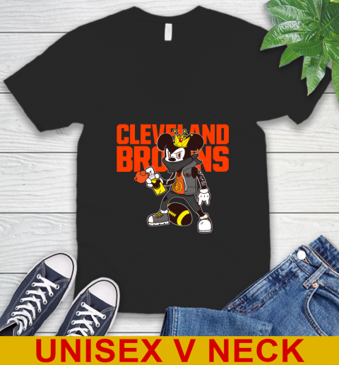Cleveland Browns NFL Football Mickey Peace Sign Sports V-Neck T-Shirt 2