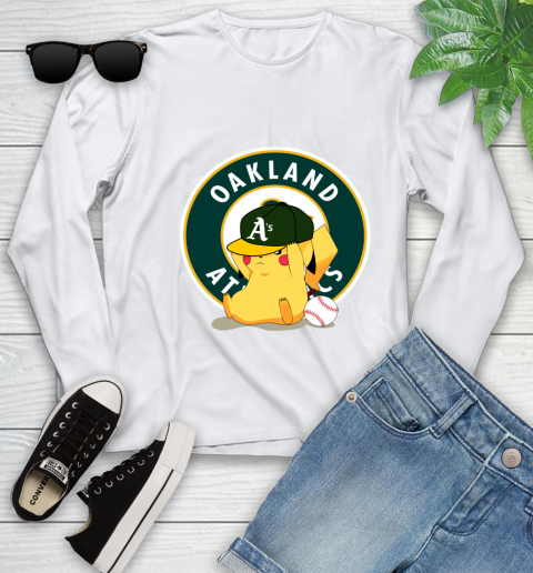 MLB Pikachu Baseball Sports Oakland Athletics Youth Long Sleeve