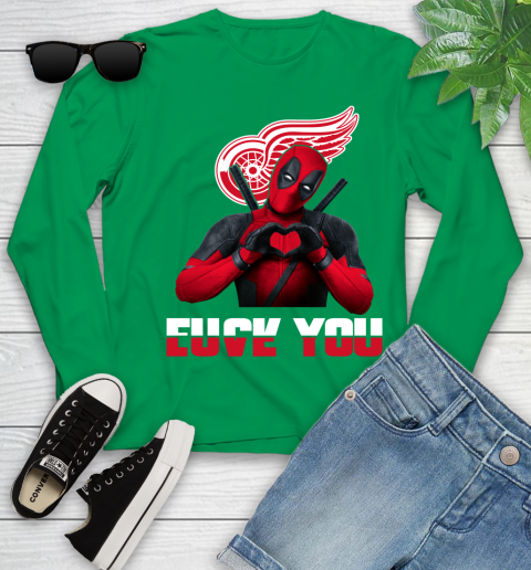 NHL Detroit Red Wings Deadpool Love You Fuck You Hockey Sports Youth Long Sleeve 7