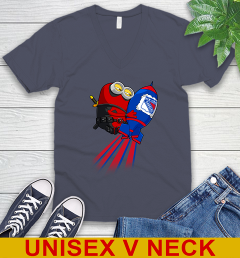 NHL Hockey New York Rangers Deadpool Minion Marvel Shirt V-Neck T-Shirt 7