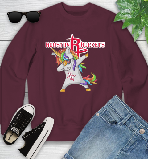 Houston Rockets NBA Basketball Funny Unicorn Dabbing Sports Youth Sweatshirt 5