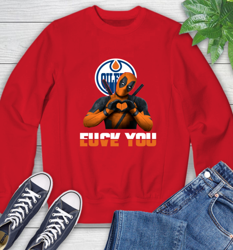 NHL Edmonton Oilers Deadpool Love You Fuck You Hockey Sports Sweatshirt 10