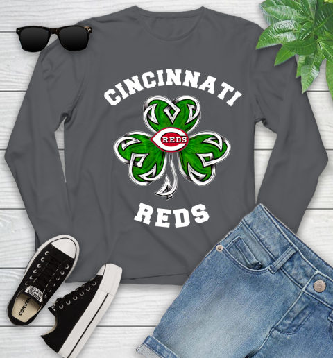 MLB Cincinnati Reds Three Leaf Clover St Patrick's Day Baseball Sports Youth Long Sleeve 9