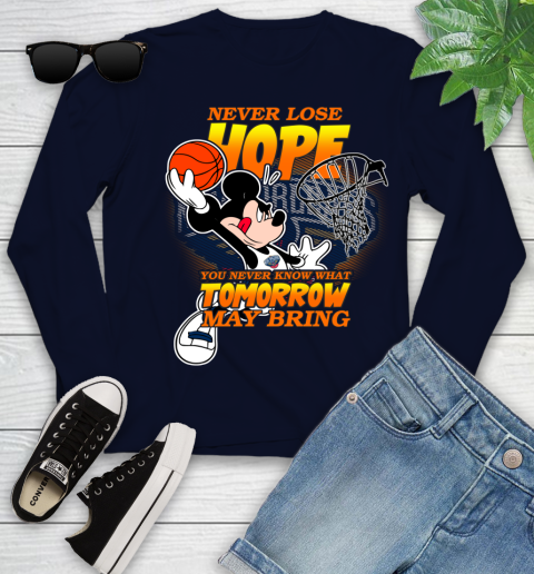 New Orleans Pelicans NBA Basketball Mickey Disney Never Lose Hope Youth Long Sleeve 2